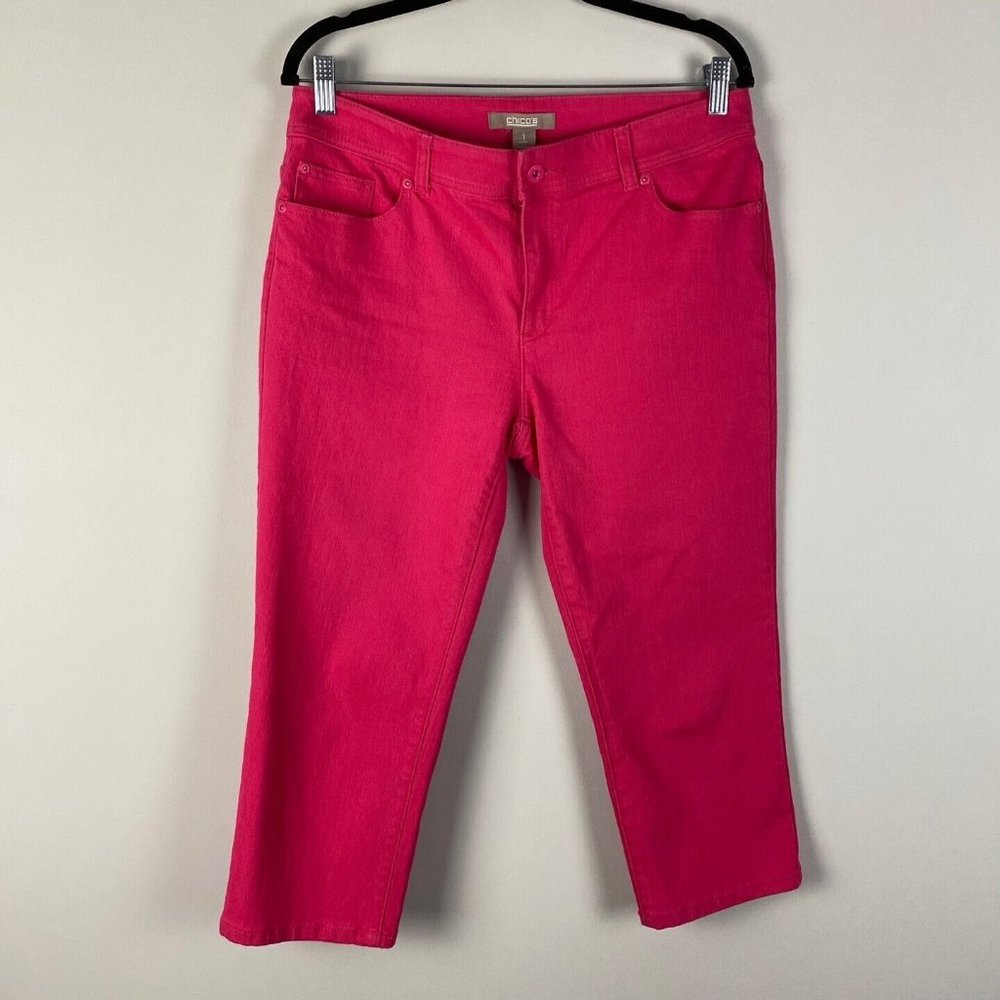 Chicos Capri Jeans Womens 1 US 8 Pink Mid Rise Crop Stretch